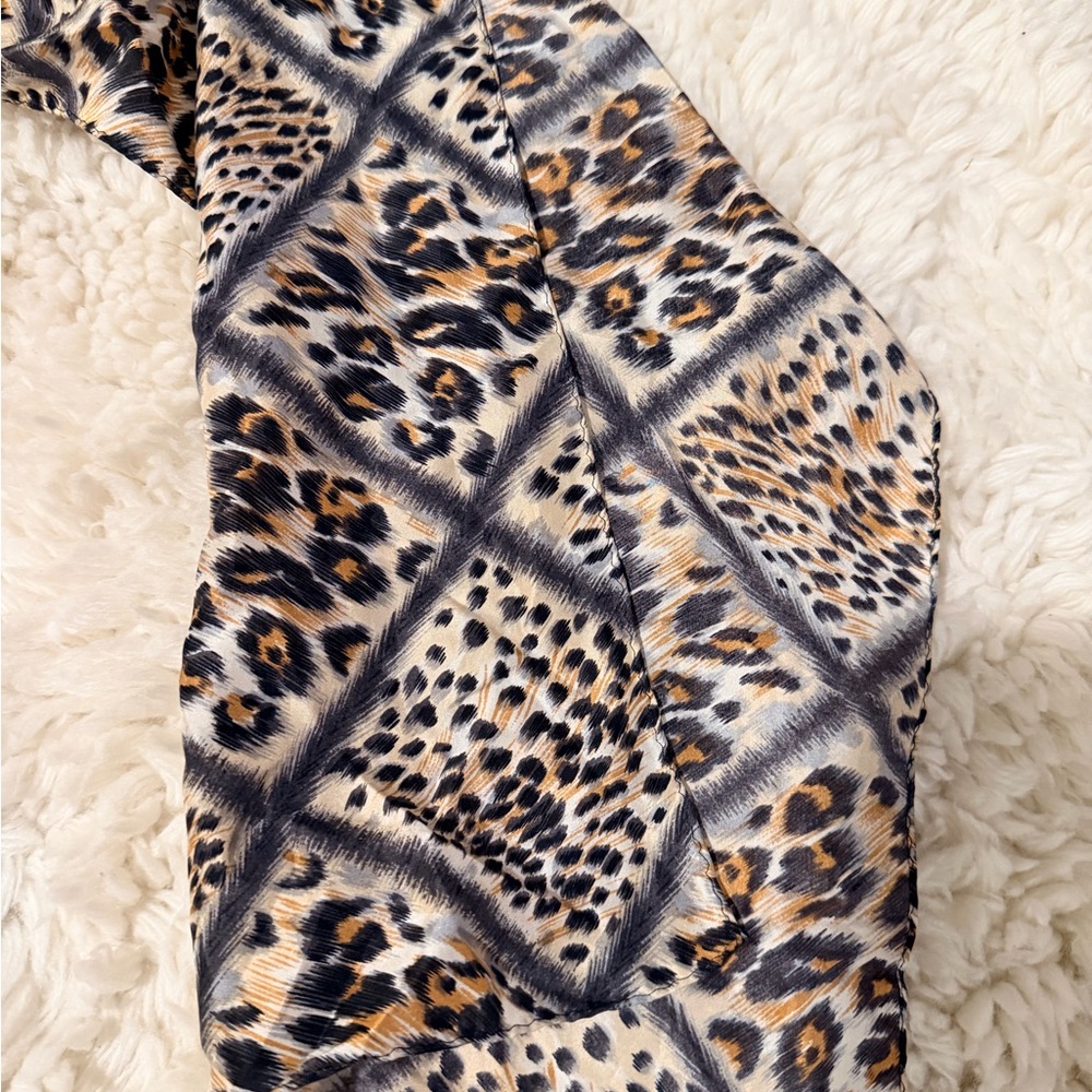 Korean Silk Leopard Print Women's Scarf - Tan Black Cream - Picture 2 of 4
